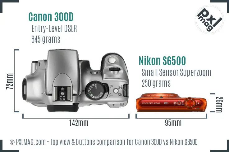 Canon 300D vs Nikon S6500 top view buttons comparison