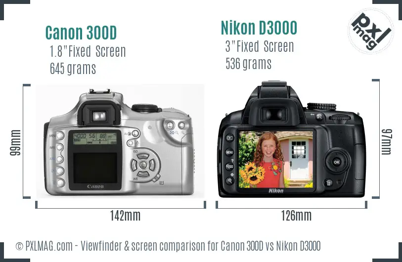 Canon 300D vs Nikon D3000 Screen and Viewfinder comparison