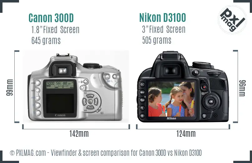 Canon 300D vs Nikon D3100 Screen and Viewfinder comparison