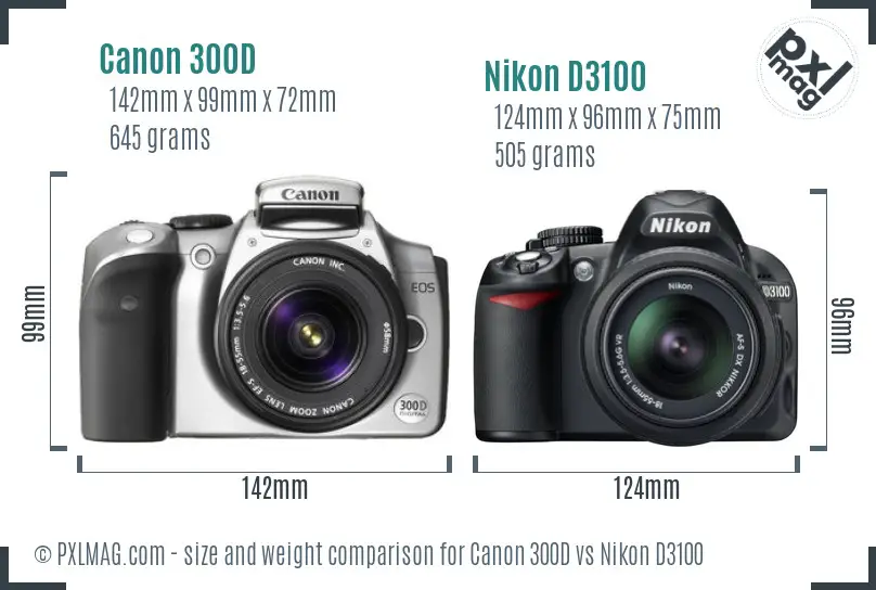 Canon 300D vs Nikon D3100 size comparison