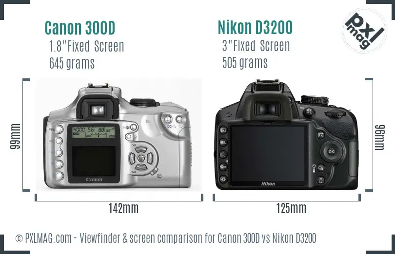 Canon 300D vs Nikon D3200 Screen and Viewfinder comparison