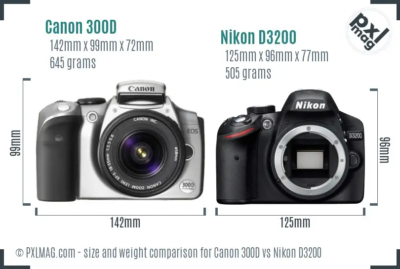 Canon 300D vs Nikon D3200 size comparison