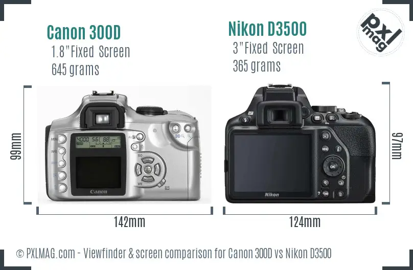 Canon 300D vs Nikon D3500 Screen and Viewfinder comparison