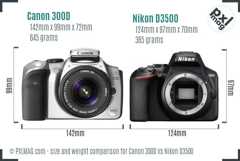 Canon 300D vs Nikon D3500 size comparison