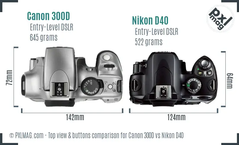Canon 300D vs Nikon D40 top view buttons comparison