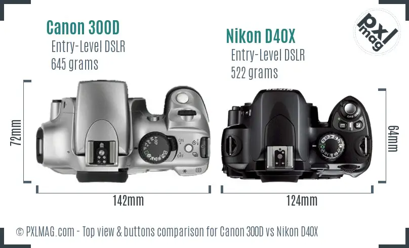 Canon 300D vs Nikon D40X top view buttons comparison