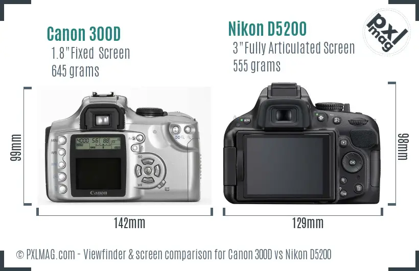 Canon 300D vs Nikon D5200 Screen and Viewfinder comparison
