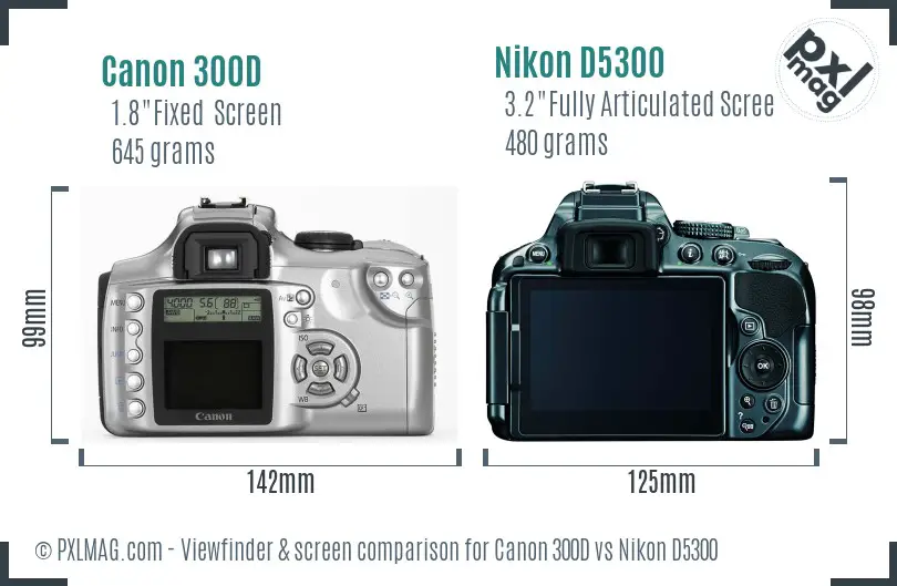 Canon 300D vs Nikon D5300 Screen and Viewfinder comparison