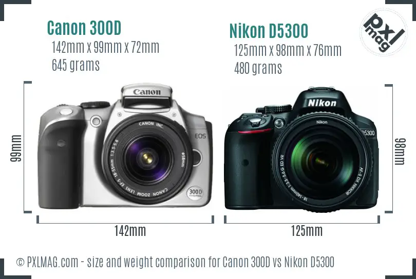 Canon 300D vs Nikon D5300 size comparison