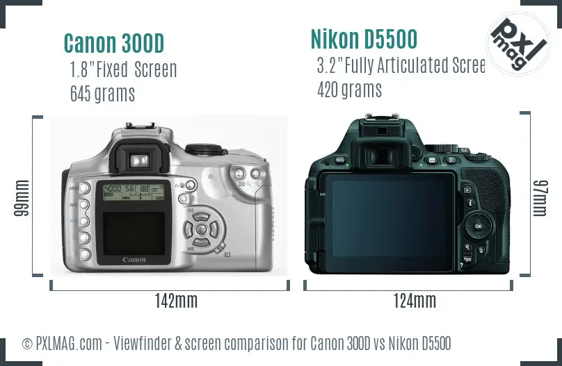 Canon 300D vs Nikon D5500 Screen and Viewfinder comparison