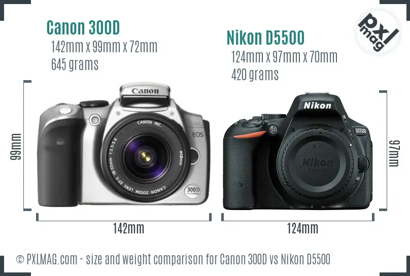 Canon 300D vs Nikon D5500 size comparison