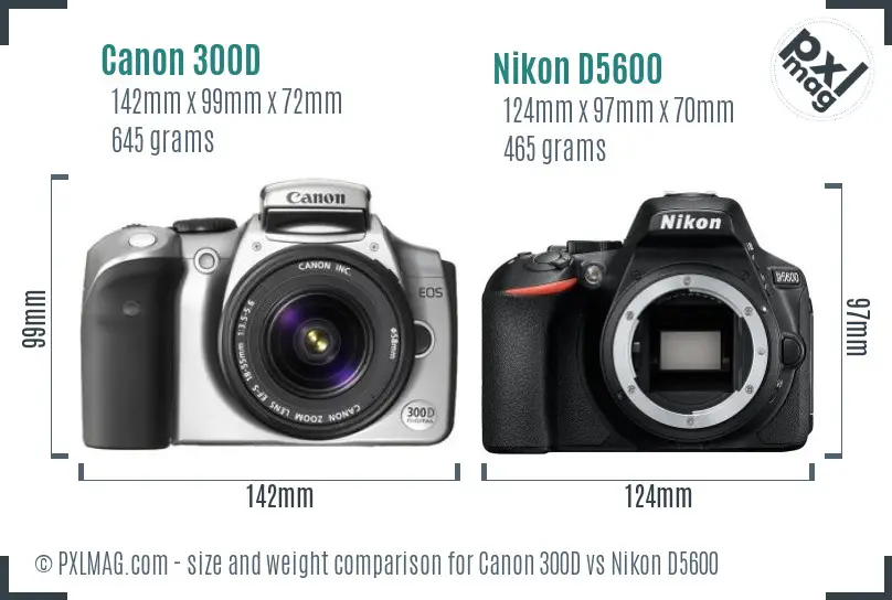Canon 300D vs Nikon D5600 size comparison