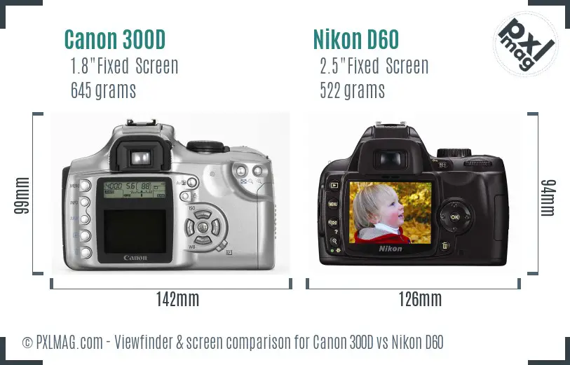 Canon 300D vs Nikon D60 Screen and Viewfinder comparison