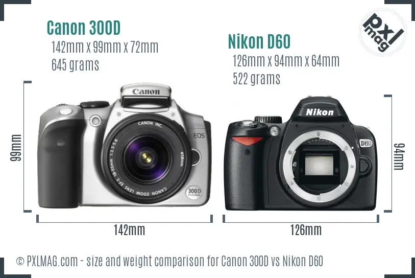 Canon 300D vs Nikon D60 size comparison
