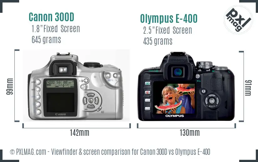 Canon 300D vs Olympus E-400 Screen and Viewfinder comparison