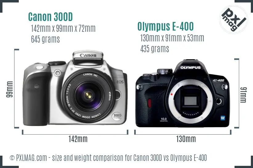 Canon 300D vs Olympus E-400 size comparison