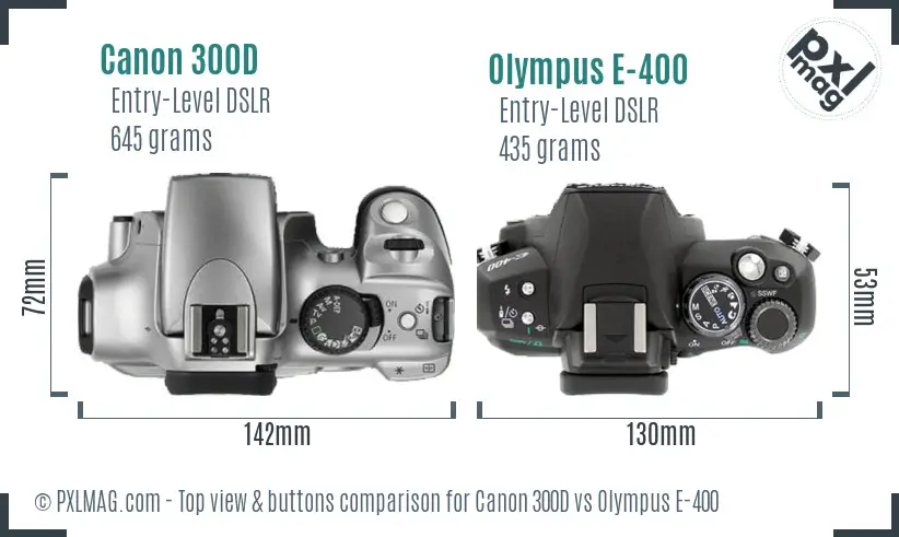 Canon 300D vs Olympus E-400 top view buttons comparison