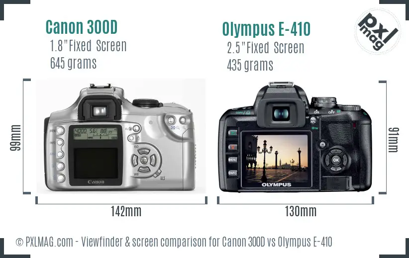 Canon 300D vs Olympus E-410 Screen and Viewfinder comparison