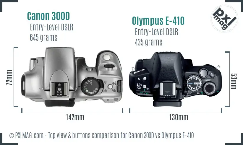 Canon 300D vs Olympus E-410 top view buttons comparison