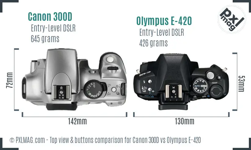 Canon 300D vs Olympus E-420 top view buttons comparison