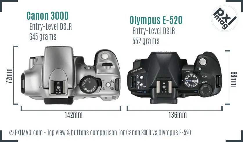 Canon 300D vs Olympus E-520 top view buttons comparison