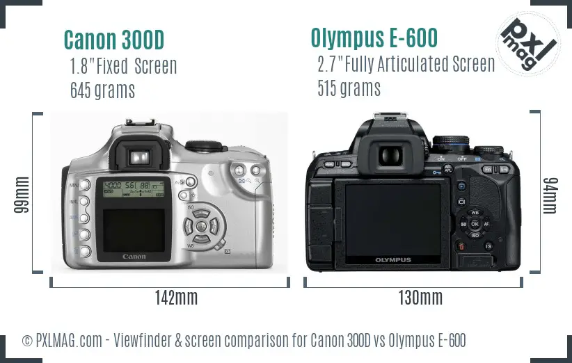 Canon 300D vs Olympus E-600 Screen and Viewfinder comparison