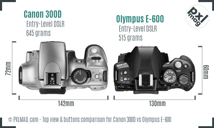 Canon 300D vs Olympus E-600 top view buttons comparison