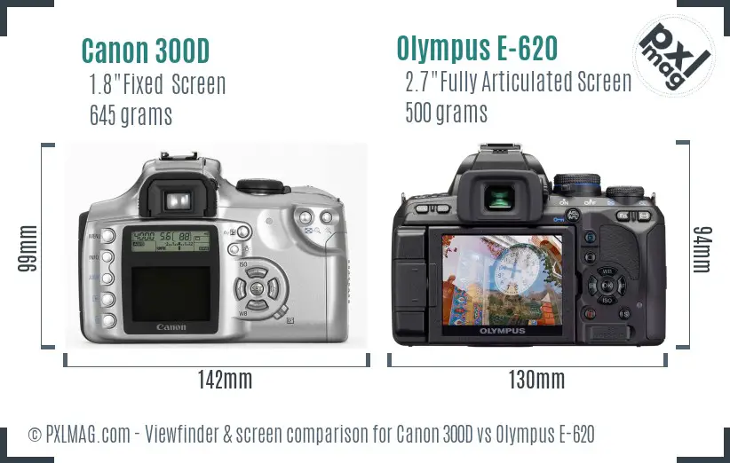 Canon 300D vs Olympus E-620 Screen and Viewfinder comparison