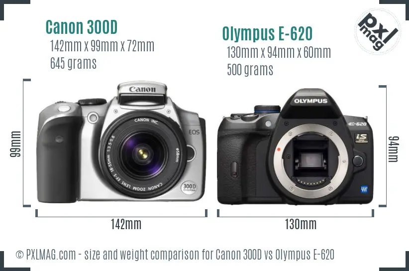 Canon 300D vs Olympus E-620 size comparison