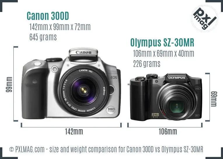 Canon 300D vs Olympus SZ-30MR size comparison