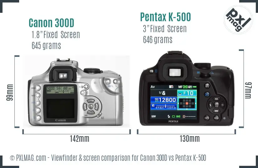 Canon 300D vs Pentax K-500 Screen and Viewfinder comparison