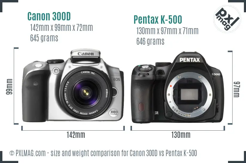 Canon 300D vs Pentax K-500 size comparison