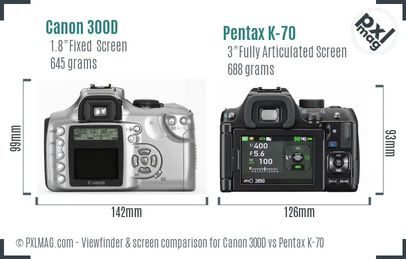 Canon 300D vs Pentax K-70 Screen and Viewfinder comparison