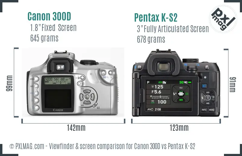 Canon 300D vs Pentax K-S2 Screen and Viewfinder comparison