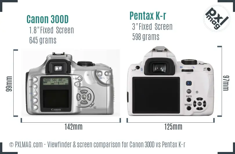 Canon 300D vs Pentax K-r Screen and Viewfinder comparison