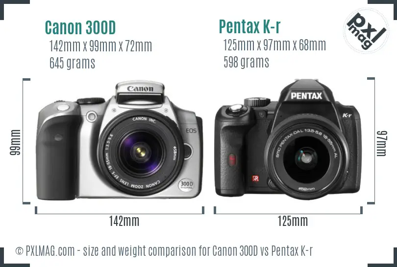 Canon 300D vs Pentax K-r size comparison