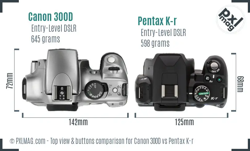 Canon 300D vs Pentax K-r top view buttons comparison
