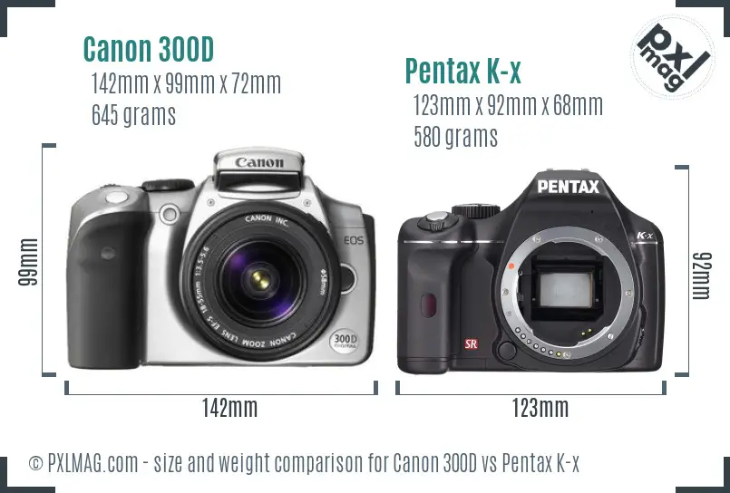 Canon 300D vs Pentax K-x size comparison