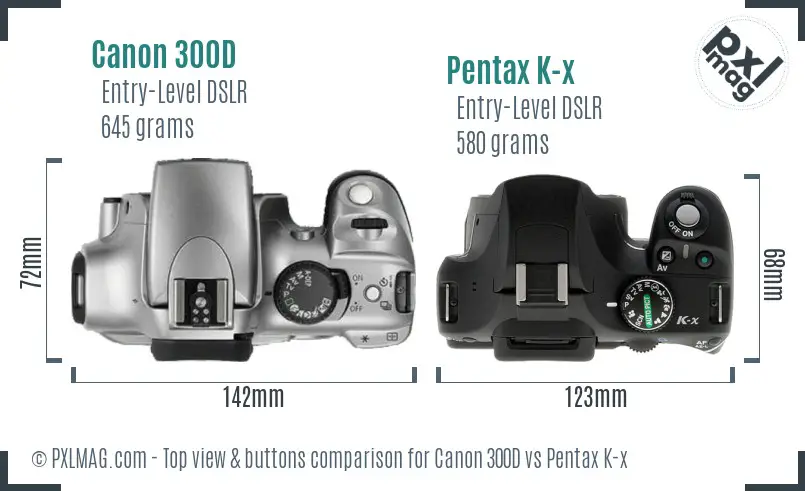 Canon 300D vs Pentax K-x top view buttons comparison