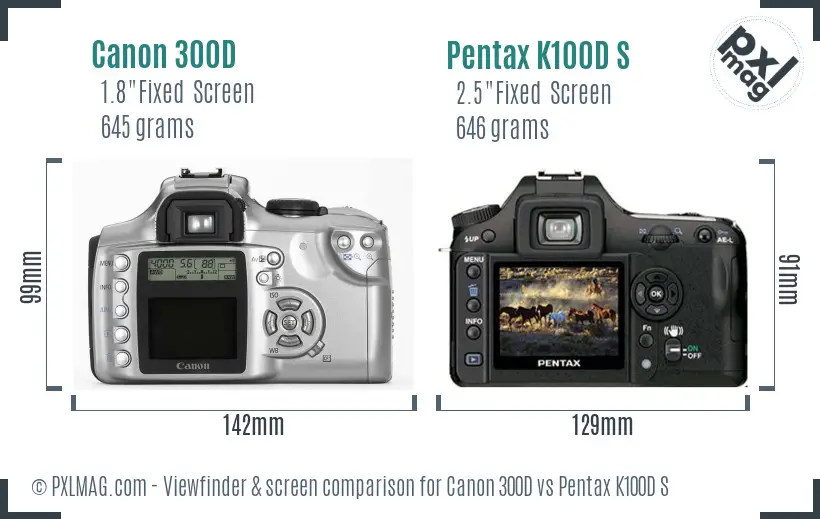 Canon 300D vs Pentax K100D S Screen and Viewfinder comparison