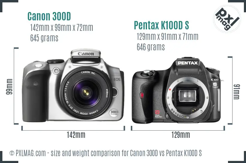 Canon 300D vs Pentax K100D S size comparison