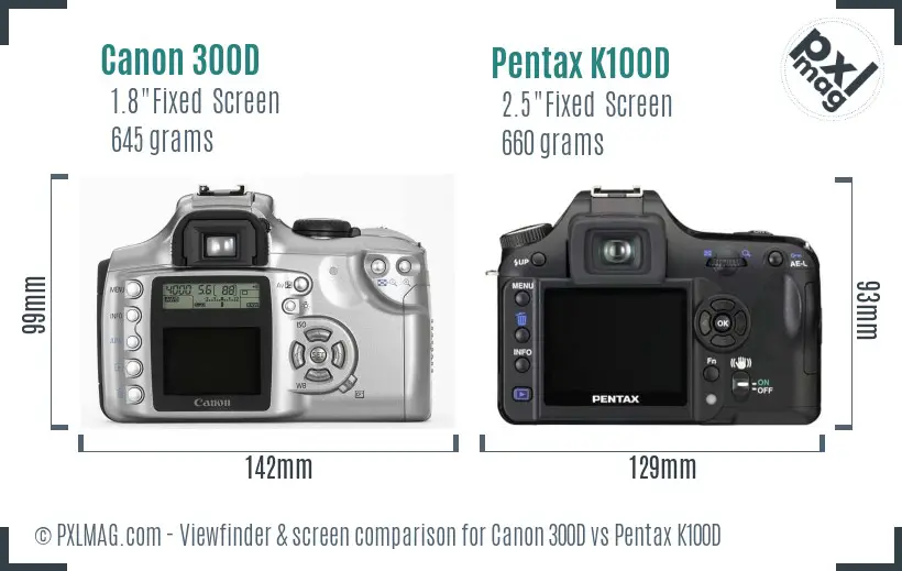 Canon 300D vs Pentax K100D Screen and Viewfinder comparison