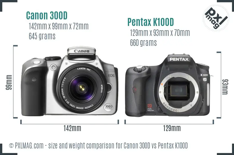 Canon 300D vs Pentax K100D size comparison