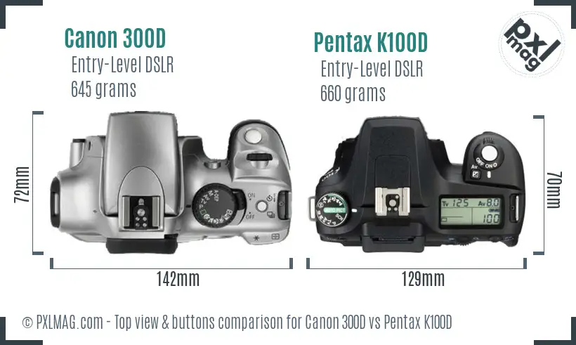 Canon 300D vs Pentax K100D top view buttons comparison