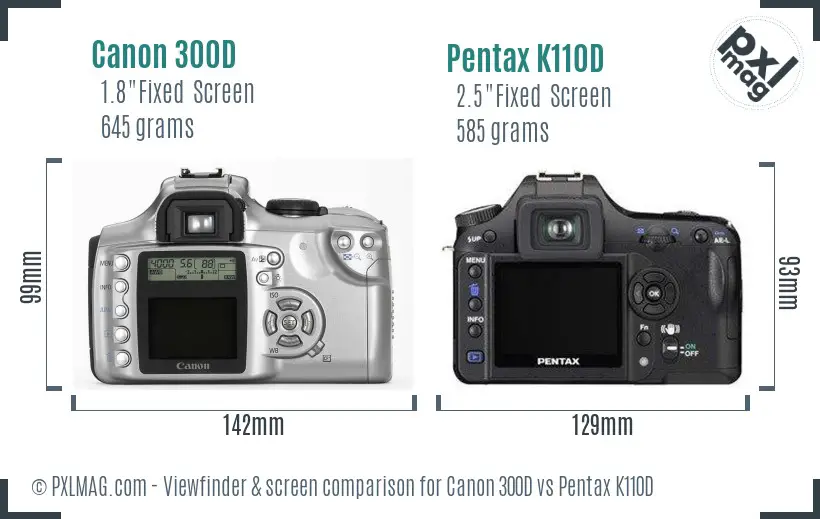 Canon 300D vs Pentax K110D Screen and Viewfinder comparison