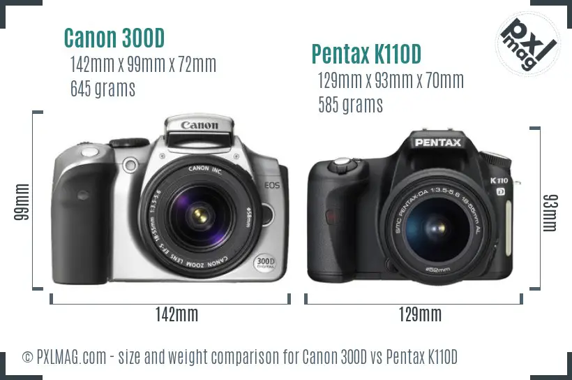 Canon 300D vs Pentax K110D size comparison