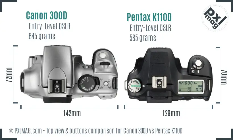 Canon 300D vs Pentax K110D top view buttons comparison