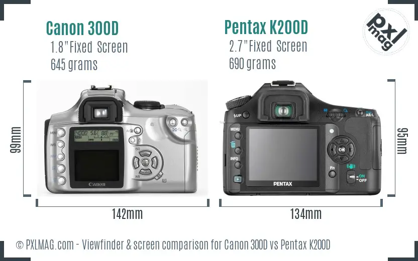 Canon 300D vs Pentax K200D Screen and Viewfinder comparison