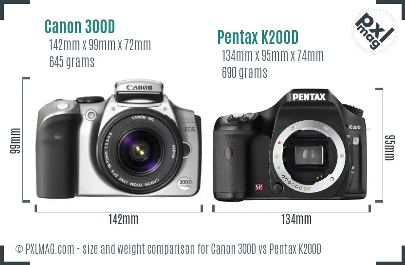 Canon 300D vs Pentax K200D size comparison