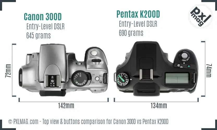 Canon 300D vs Pentax K200D top view buttons comparison